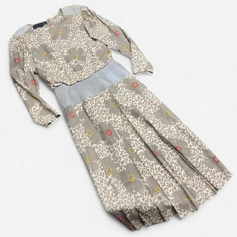 Vintage St. Gillian Kay Unger Dress 8 Grey Silk Floral Leopard Maxi 80s